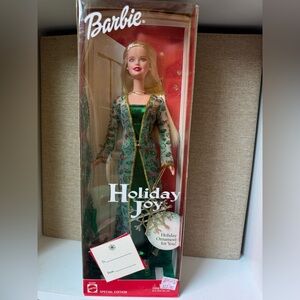 Vintage Barbie Holiday Joy Doll in Green and Gold, included Christmas Ornament